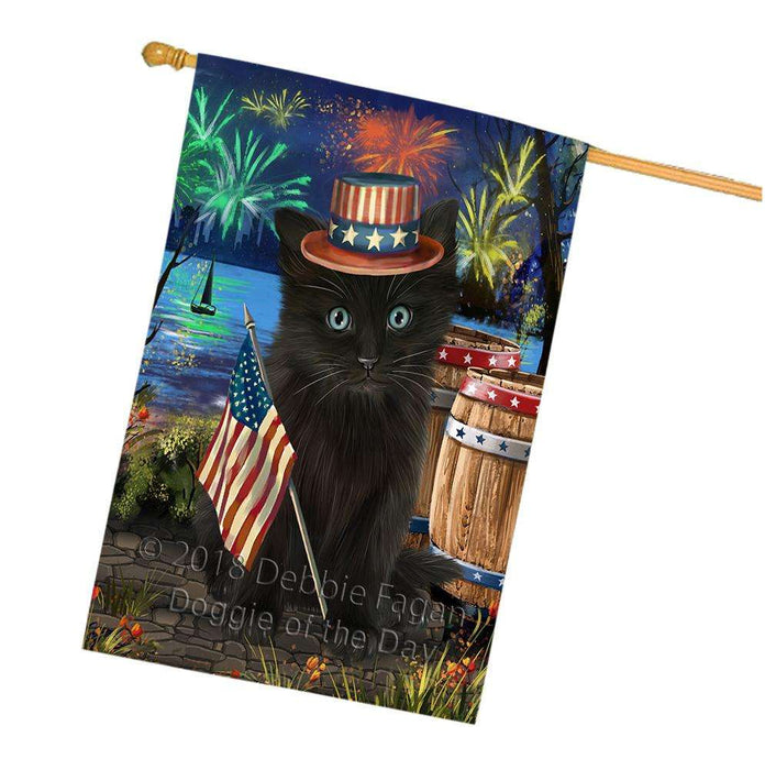 4th of July Independence Day Firework Black Cat House Flag FLG54239