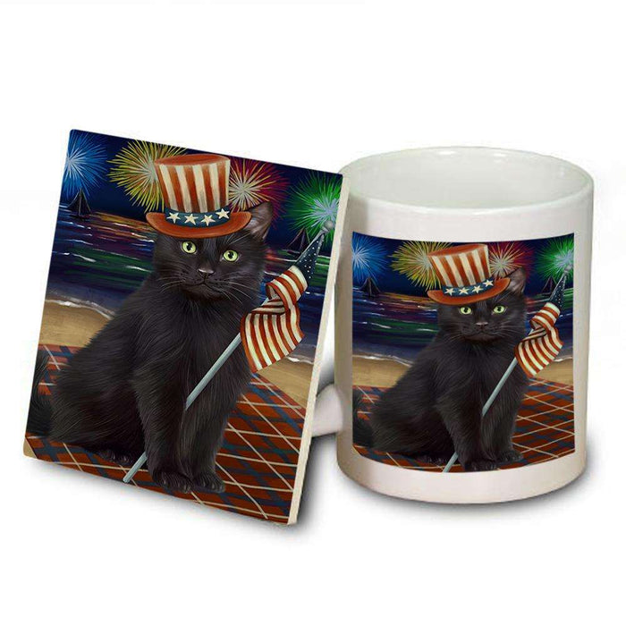 4th of July Independence Day Firework Black Cat Mug and Coaster Set MUC52011