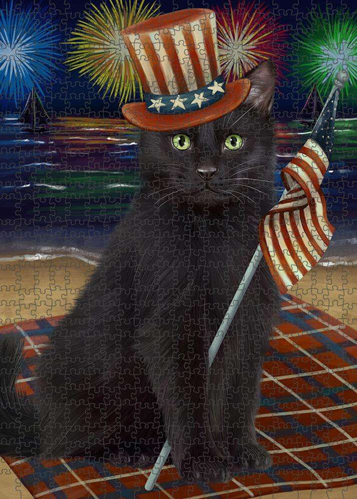 4th of July Independence Day Firework Black Cat Puzzle with Photo Tin PUZL61158