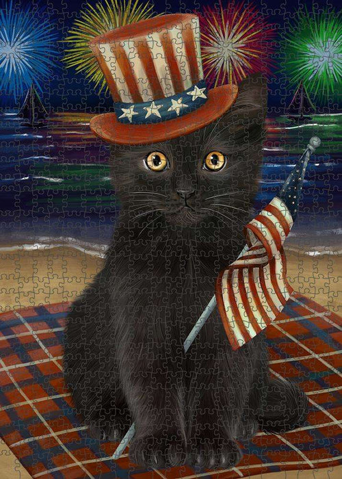 4th of July Independence Day Firework Black Cat Puzzle with Photo Tin PUZL61164
