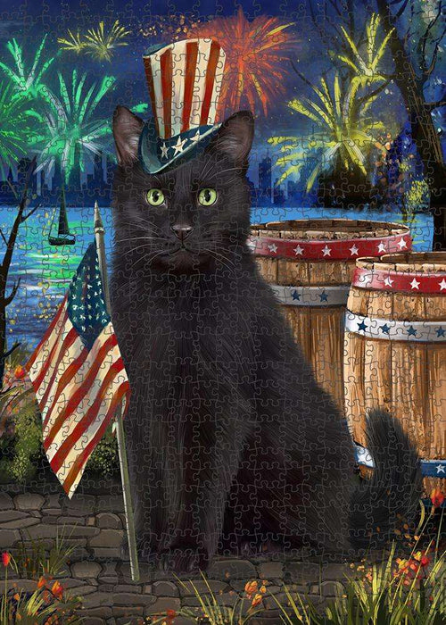 4th of July Independence Day Firework Black Cat Puzzle with Photo Tin PUZL83304