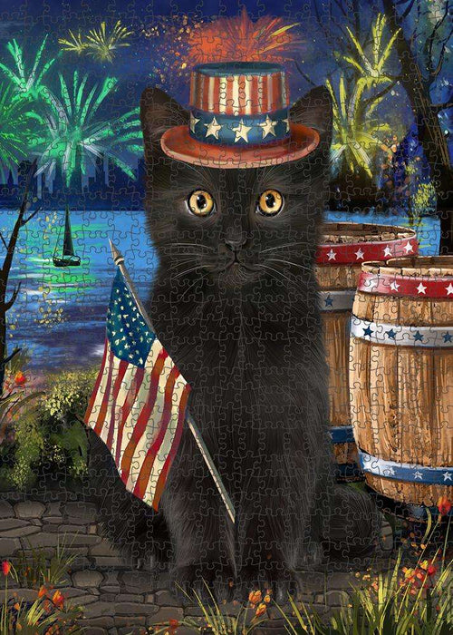 4th of July Independence Day Firework Black Cat Puzzle with Photo Tin PUZL83308