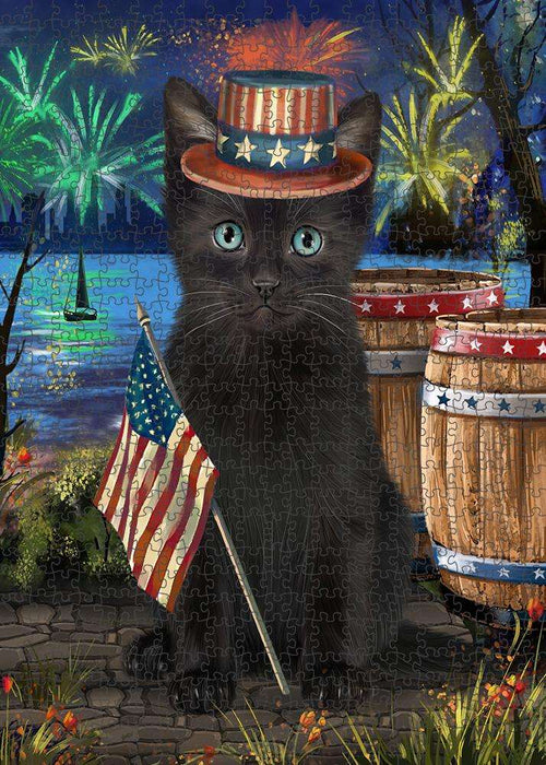 4th of July Independence Day Firework Black Cat Puzzle with Photo Tin PUZL83312