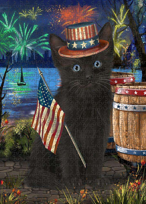 4th of July Independence Day Firework Black Cat Puzzle with Photo Tin PUZL83316