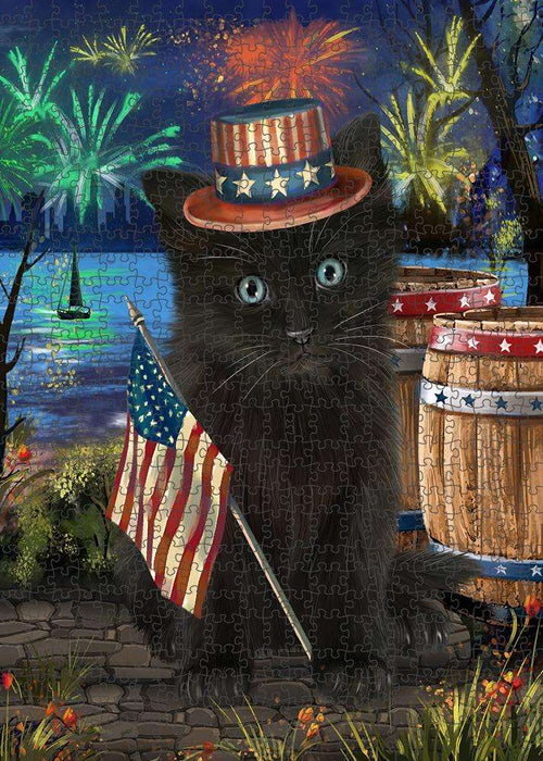 4th of July Independence Day Firework Black Cat Puzzle with Photo Tin PUZL83320