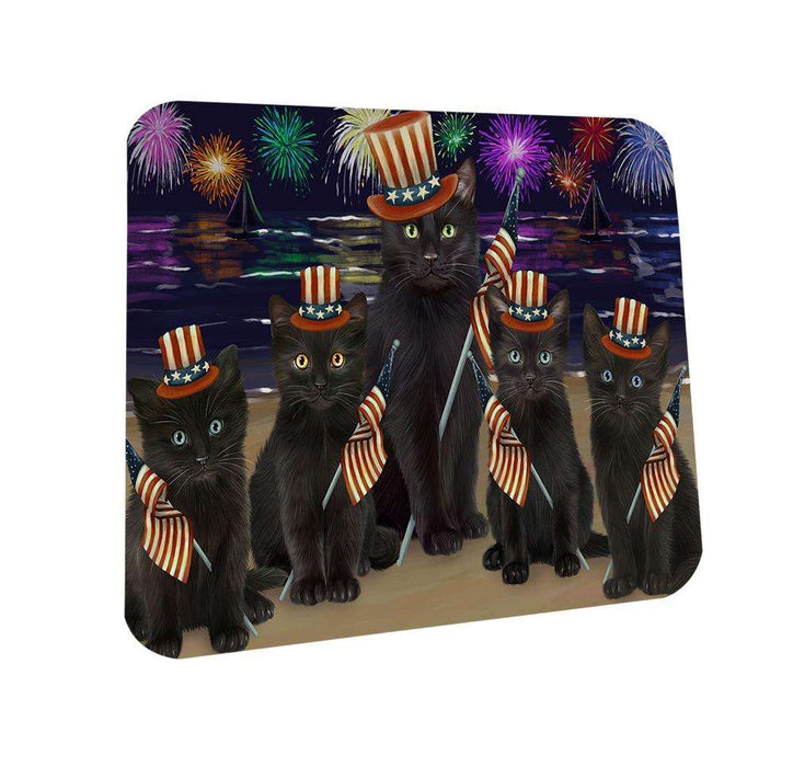 4th of July Independence Day Firework Black Cats Coasters Set of 4 CST51979