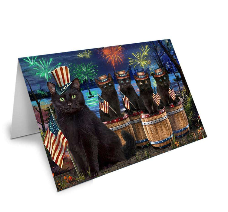 4th of July Independence Day Firework Black Cats Handmade Artwork Assorted Pets Greeting Cards and Note Cards with Envelopes for All Occasions and Holiday Seasons GCD66353