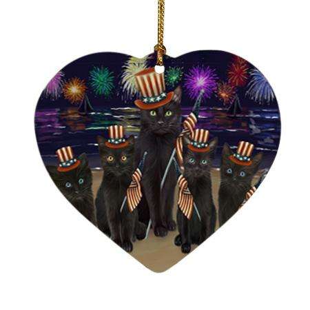 4th of July Independence Day Firework Black Cats Heart Christmas Ornament HPOR52020