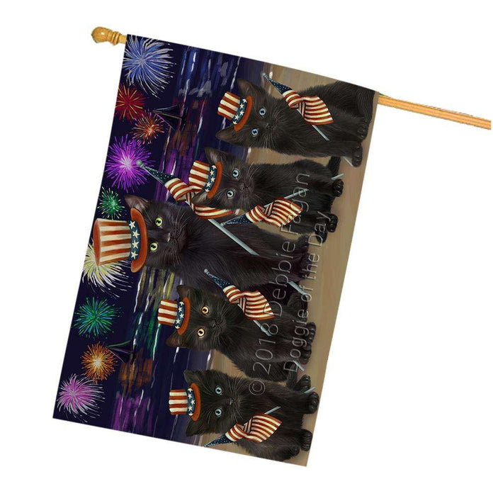4th of July Independence Day Firework Black Cats House Flag FLG52153
