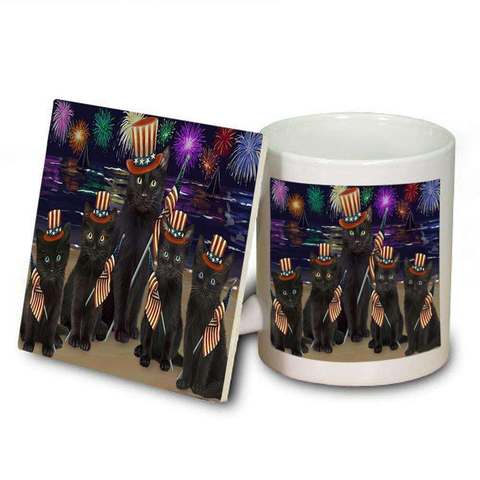 4th of July Independence Day Firework Black Cats Mug and Coaster Set MUC52012