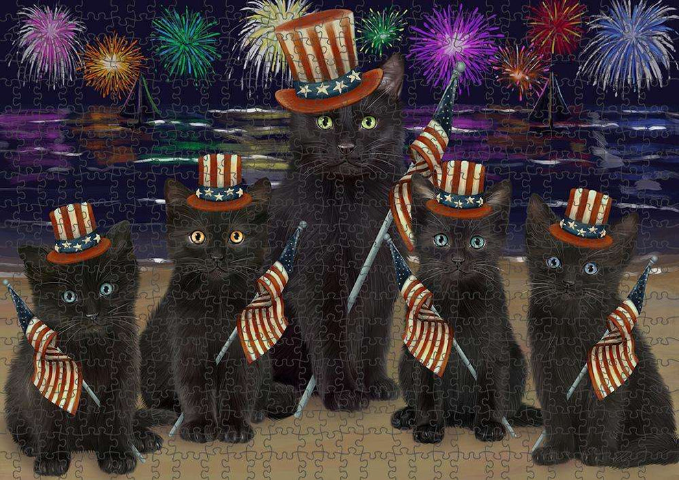 4th of July Independence Day Firework Black Cats Puzzle with Photo Tin PUZL61161
