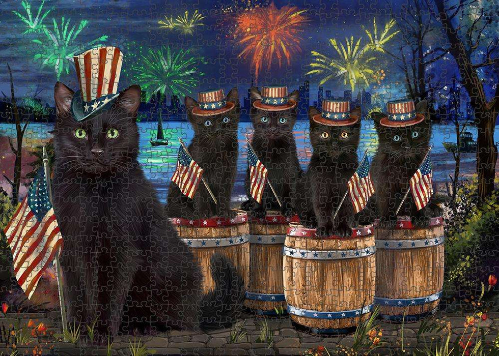 4th of July Independence Day Firework Black Cats Puzzle with Photo Tin PUZL83588