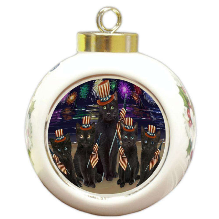 4th of July Independence Day Firework Black Cats Round Ball Christmas Ornament RBPOR52410