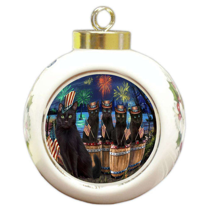 4th of July Independence Day Firework Black Cats Round Ball Christmas Ornament RBPOR54108