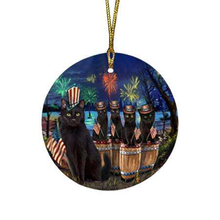 4th of July Independence Day Firework Black Cats Round Flat Christmas Ornament RFPOR54099