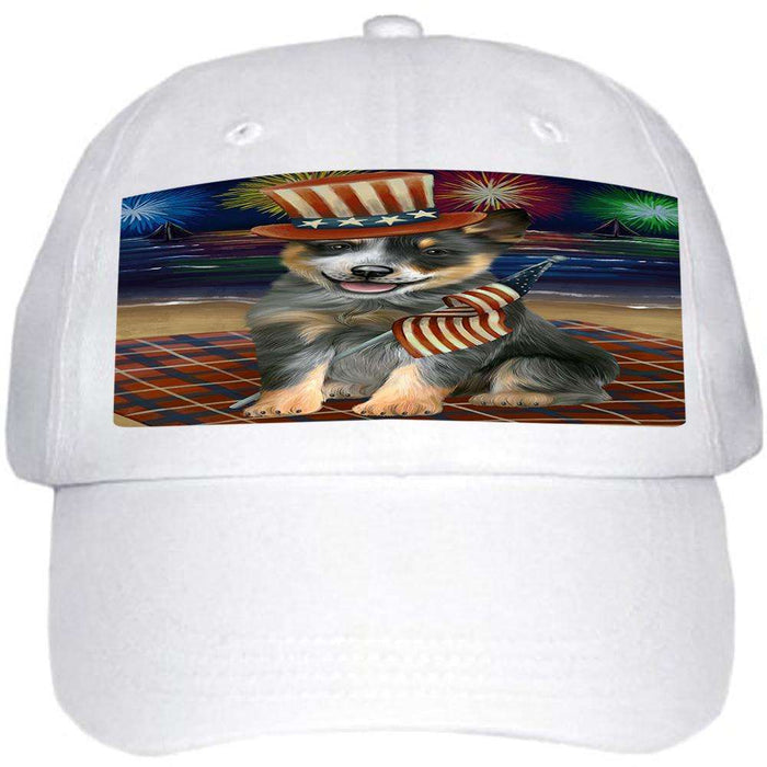 4th of July Independence Day Firework Blue Heeler Dog Ball Hat Cap HAT59964