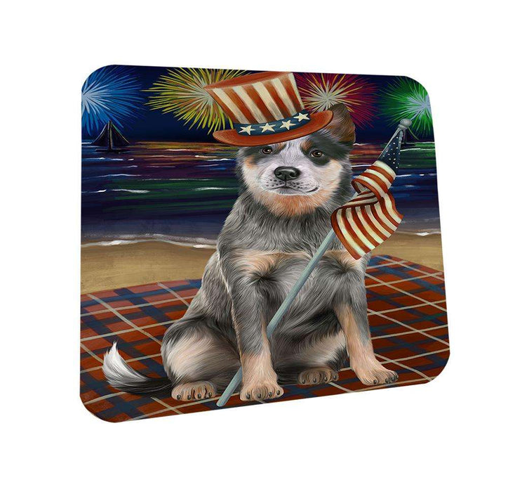 4th of July Independence Day Firework Blue Heeler Dog Coasters Set of 4 CST51981