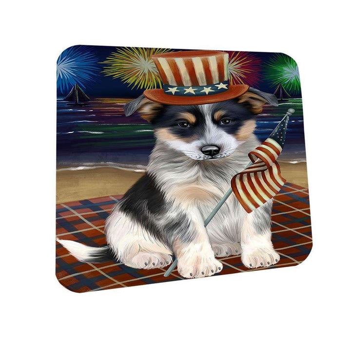 4th of July Independence Day Firework Blue Heeler Dog Coasters Set of 4 CST51983