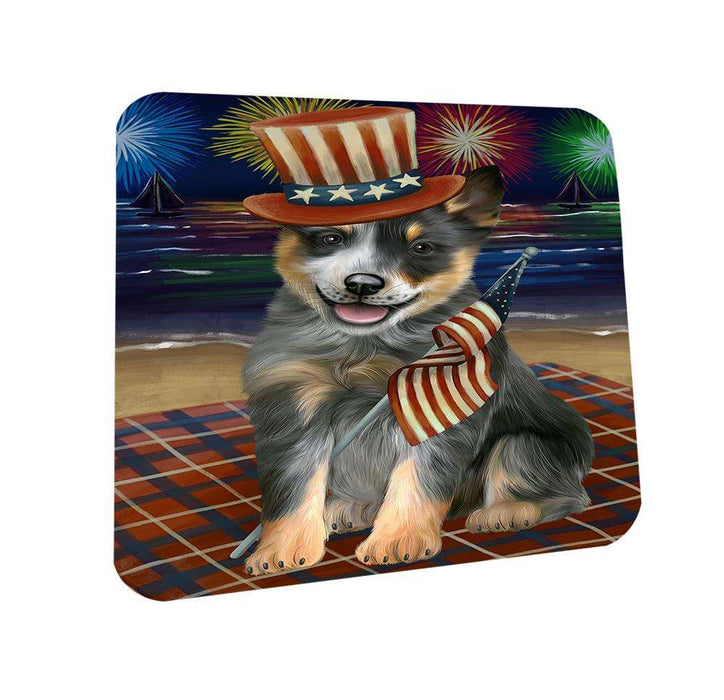 4th of July Independence Day Firework Blue Heeler Dog Coasters Set of 4 CST51984