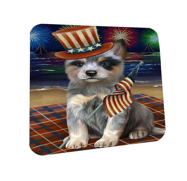 4th of July Independence Day Firework Blue Heeler Dog Coasters Set of 4 CST52375