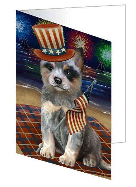 4th of July Independence Day Firework Blue Heeler Dog Handmade Artwork Assorted Pets Greeting Cards and Note Cards with Envelopes for All Occasions and Holiday Seasons GCD61277