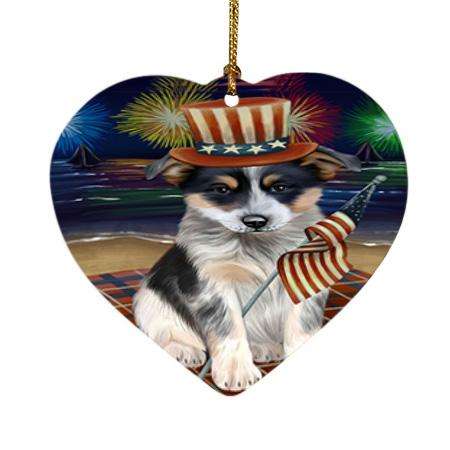 4th of July Independence Day Firework Blue Heeler Dog Heart Christmas Ornament HPOR52024