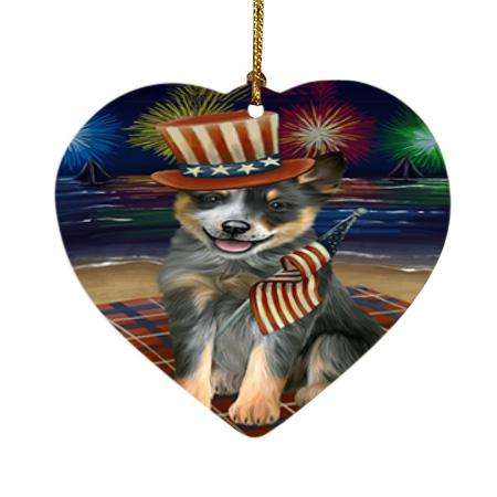 4th of July Independence Day Firework Blue Heeler Dog Heart Christmas Ornament HPOR52025