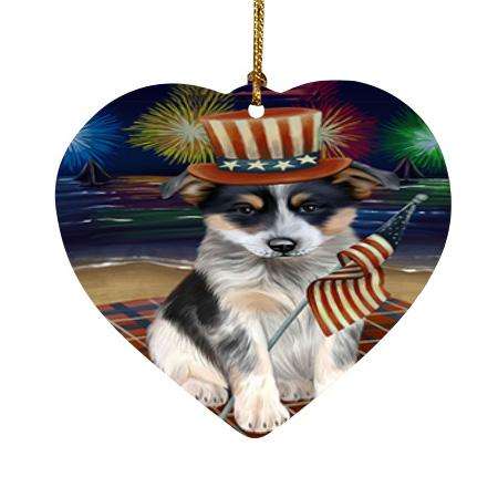 4th of July Independence Day Firework Blue Heeler Dog Heart Christmas Ornament HPOR52414