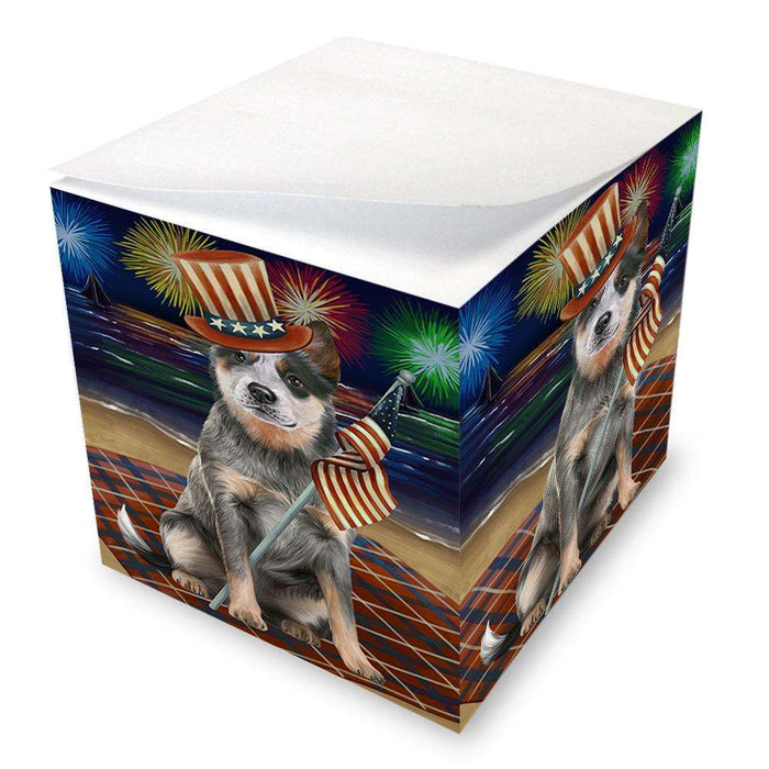 4th of July Independence Day Firework Blue Heeler Dog Note Cube NOC52022
