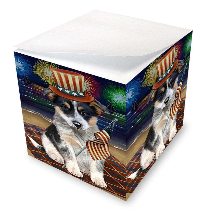 4th of July Independence Day Firework Blue Heeler Dog Note Cube NOC52024