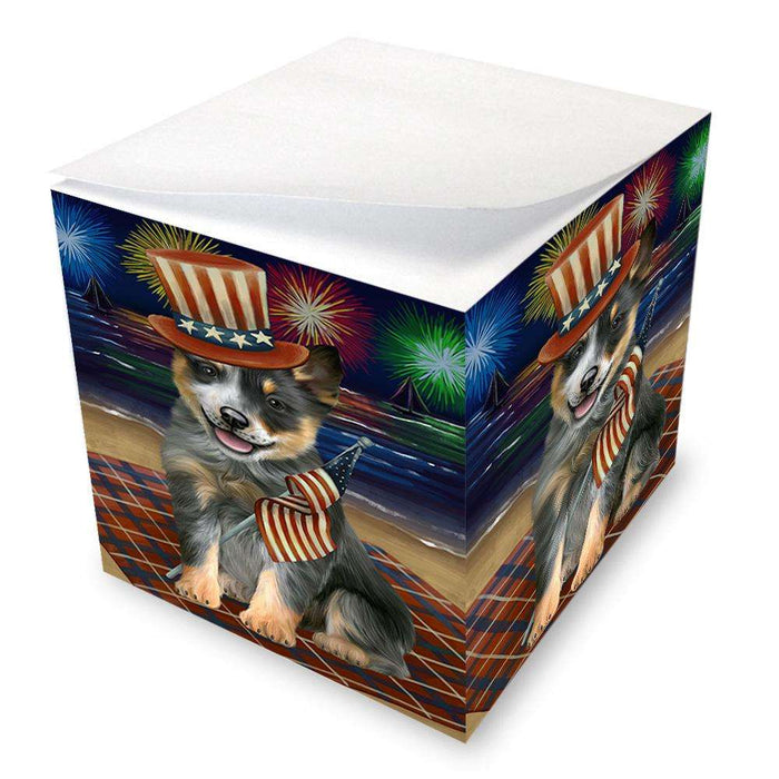 4th of July Independence Day Firework Blue Heeler Dog Note Cube NOC52025