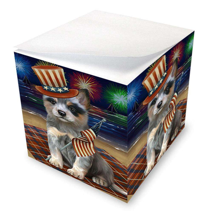 4th of July Independence Day Firework Blue Heeler Dog Note Cube NOC52026