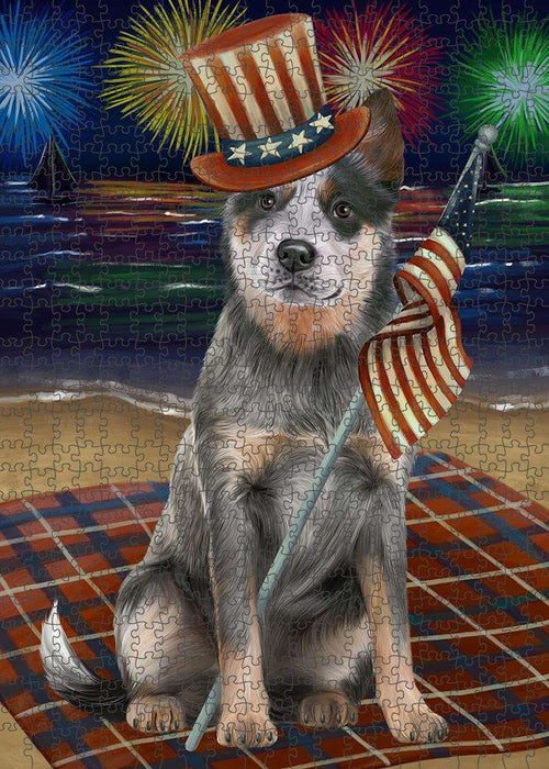 4th of July Independence Day Firework Blue Heeler Dog Puzzle with Photo Tin PUZL61167