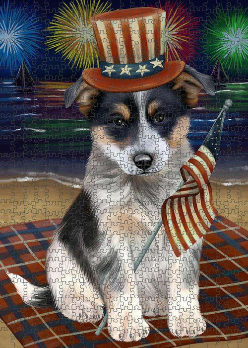 4th of July Independence Day Firework Blue Heeler Dog Puzzle with Photo Tin PUZL61173