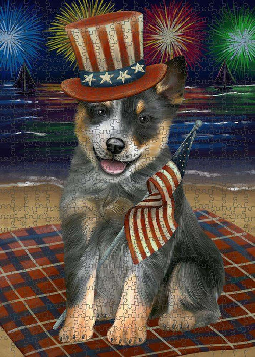 4th of July Independence Day Firework Blue Heeler Dog Puzzle with Photo Tin PUZL61176