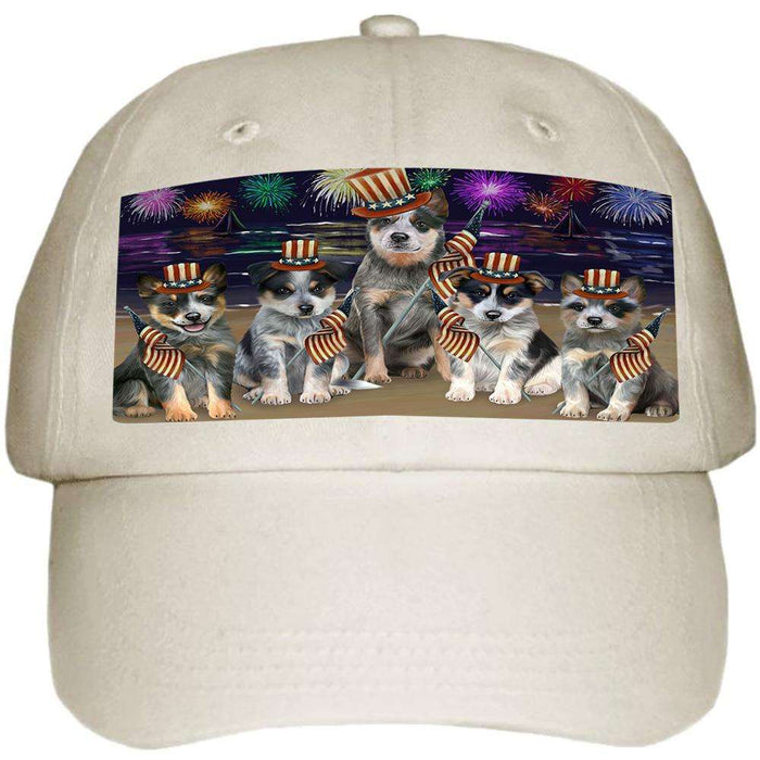 4th of July Independence Day Firework Blue Heelers Dog Ball Hat Cap HAT59958