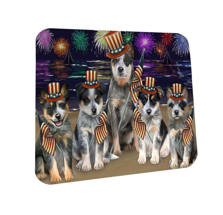4th of July Independence Day Firework Blue Heelers Dog Coasters Set of 4 CST51982