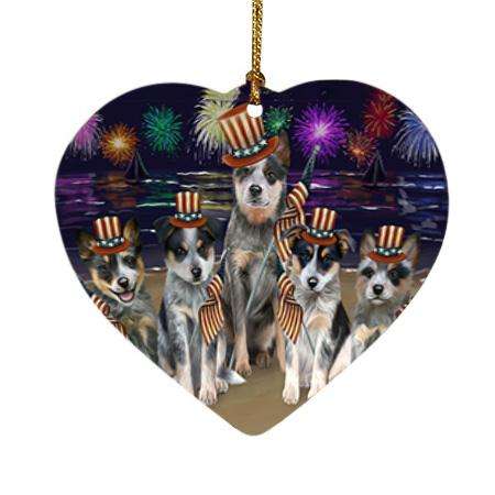 4th of July Independence Day Firework Blue Heelers Dog Heart Christmas Ornament HPOR52023