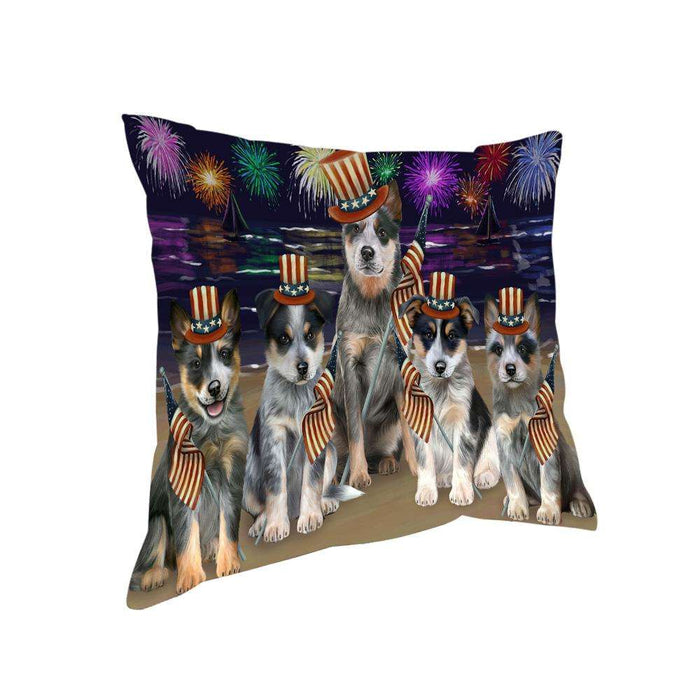 4th of July Independence Day Firework Blue Heelers Dog Pillow PIL64456
