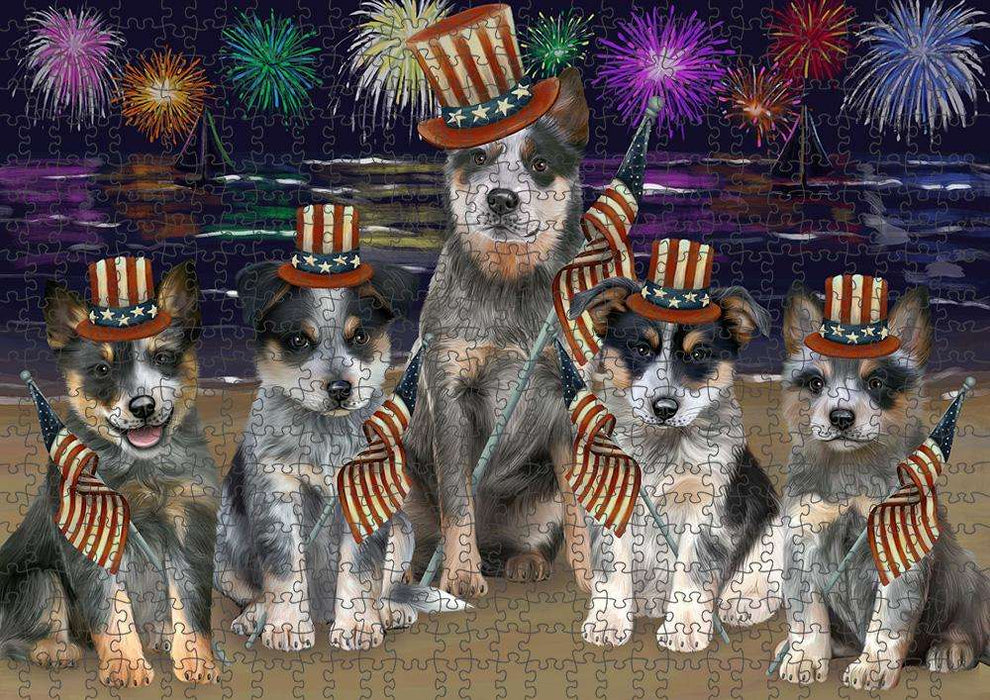 4th of July Independence Day Firework Blue Heelers Dog Puzzle with Photo Tin PUZL61170
