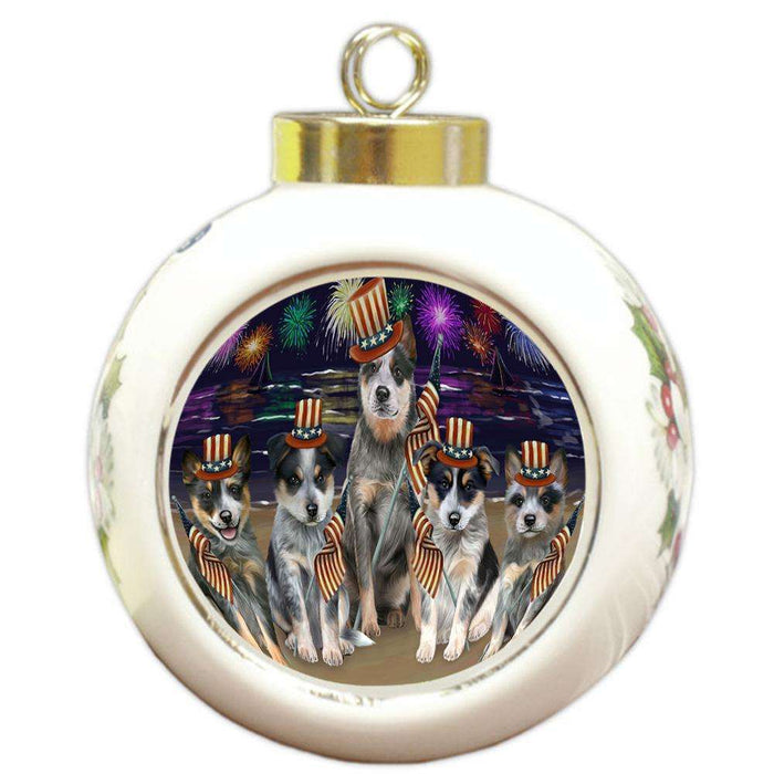 4th of July Independence Day Firework Blue Heelers Dog Round Ball Christmas Ornament RBPOR52023