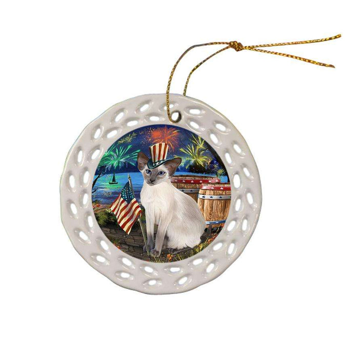 4th of July Independence Day Firework Blue Point Siamese Cat Ceramic Doily Ornament DPOR54042