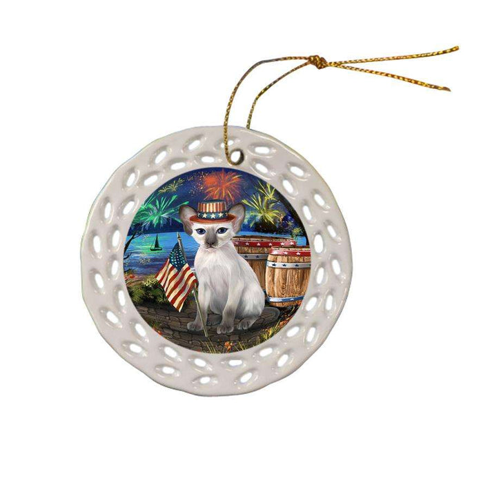 4th of July Independence Day Firework Blue Point Siamese Cat Ceramic Doily Ornament DPOR54043