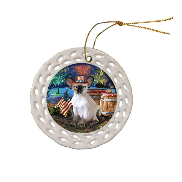 4th of July Independence Day Firework Blue Point Siamese Cat Ceramic Doily Ornament DPOR54046