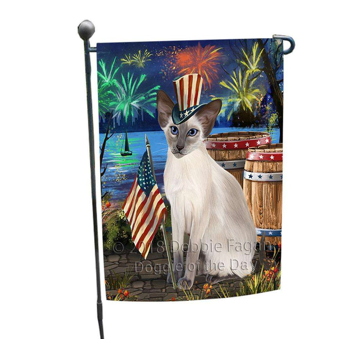 4th of July Independence Day Firework Blue Point Siamese Cat Garden Flag GFLG54104