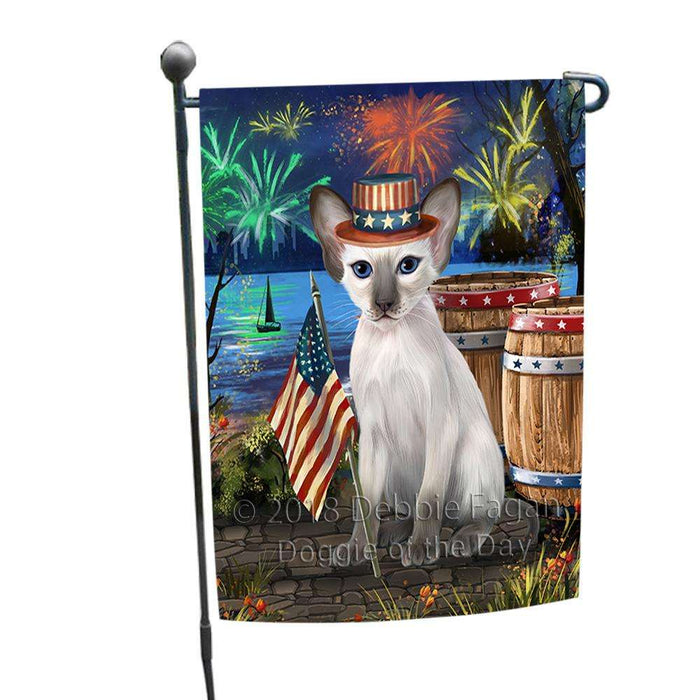 4th of July Independence Day Firework Blue Point Siamese Cat Garden Flag GFLG54105