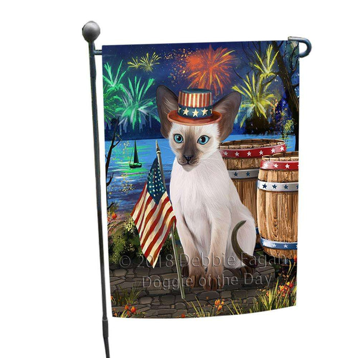 4th of July Independence Day Firework Blue Point Siamese Cat Garden Flag GFLG54106