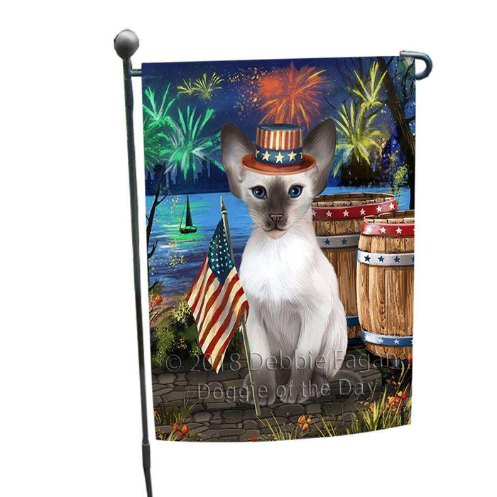 4th of July Independence Day Firework Blue Point Siamese Cat Garden Flag GFLG54107