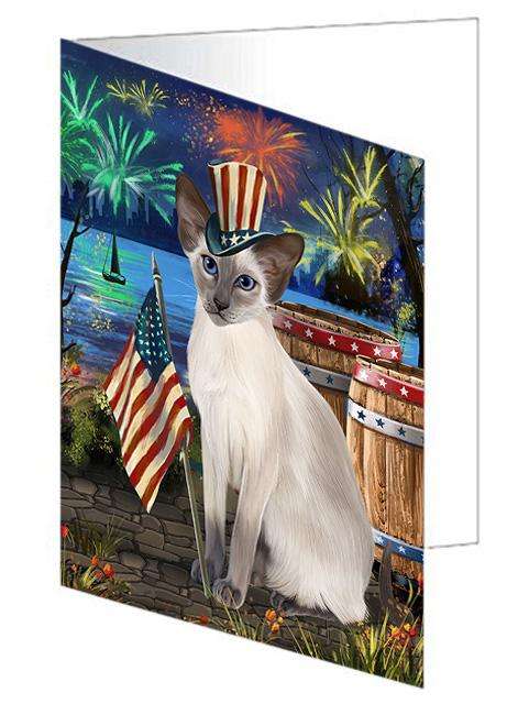 4th of July Independence Day Firework Blue Point Siamese Cat Handmade Artwork Assorted Pets Greeting Cards and Note Cards with Envelopes for All Occasions and Holiday Seasons GCD66155