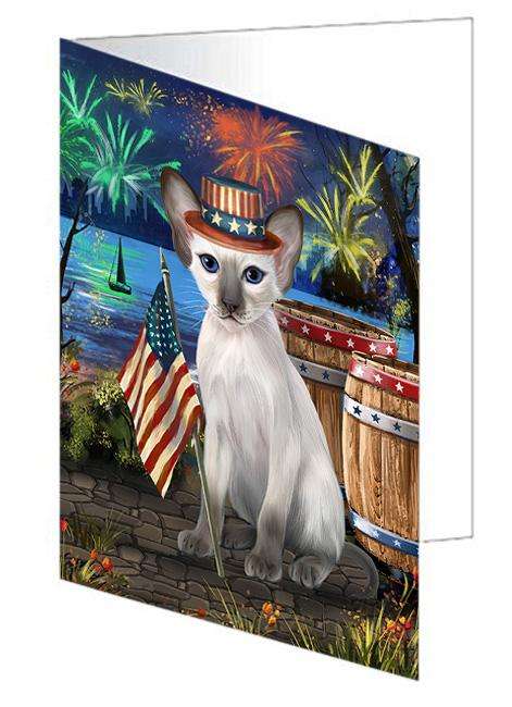 4th of July Independence Day Firework Blue Point Siamese Cat Handmade Artwork Assorted Pets Greeting Cards and Note Cards with Envelopes for All Occasions and Holiday Seasons GCD66158